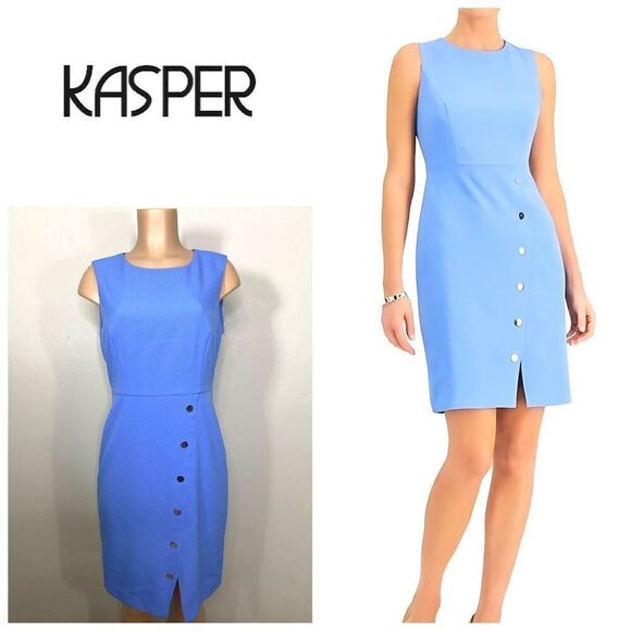 New. Kasper blue sheath dress. Size 6. - Picture 1 of 10